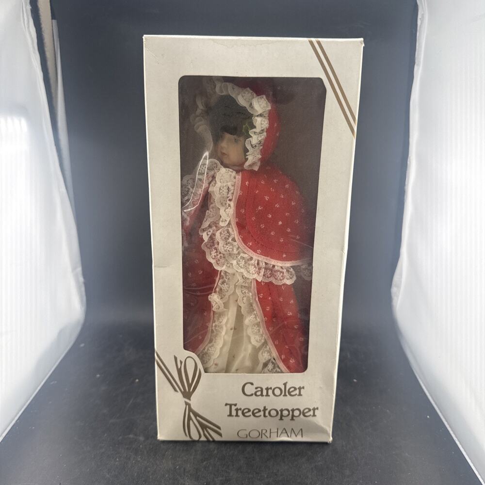 Vtg 1986 Gorham Caroler Treetopper Christmas Doll Porcelain Red Cape NIB New